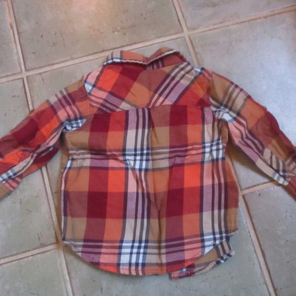 Old Navy Boys Red and Orange Plaid Button Down Shirt. Size 18-24 Months - Picture 2 of 5